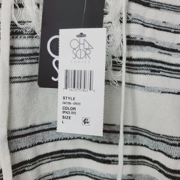 Chaser Linen Blend Fringe Trim Hooded Sweater sz Large - Picture 7 of 7